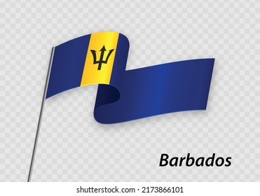 Bandera ondeando Barbados en el asta de bandera. Plantilla para el diseño del día de la independencia