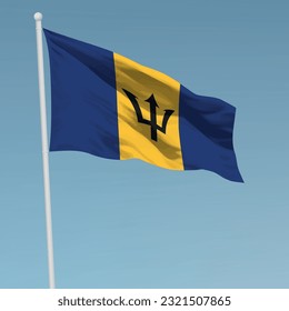 Waving flag of Barbados on flagpole. Template for independence day poster design