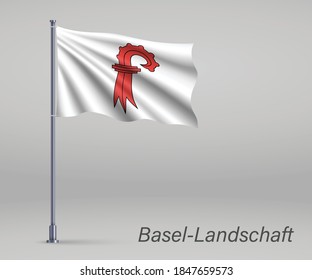 Waving Fahne der Basel-Landschaft - Kanton Schweiz auf Flagpol. Vorlage für den Unabhängigkeitstag