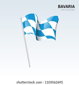 Waving flag of Bavaria state of Germany on gray background