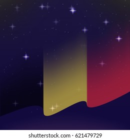 Waving flag of Belgium. Background of the night starry sky. Shining in the colors of the national flag. vector illustration