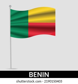 Bandera ondeando Benín en el asta. Plantilla para diseño de afiches del día de la independencia
