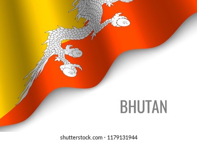 waving flag of Bhutan with copyspace. Template for brochure. vector illustration