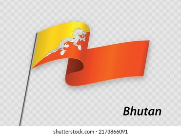 Waving flag of Bhutan on flagpole. Template for independence day design