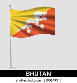 Waving flag of Bhutan on flagpole. Template for independence day poster design
