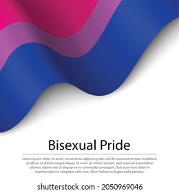 Bandera ondeando el Orgullo Bisexual sobre fondo blanco. Plantilla vectorial de banderas o cintas 