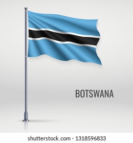Waving flag of Botswana on flagpole. Template for independence day poster design
