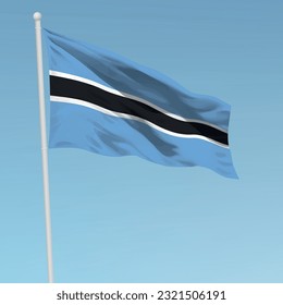Waving flag of Botswana on flagpole. Template for independence day poster design