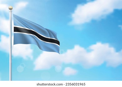Waving flag of Botswana on sky background. Template for independence day poster design