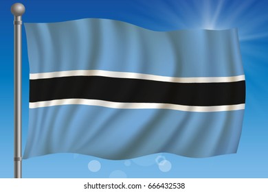 Waving flag of Botswana on a sky background. Vector illustration