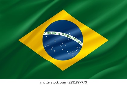 Waving flag of Brazil. 3d vector banner 