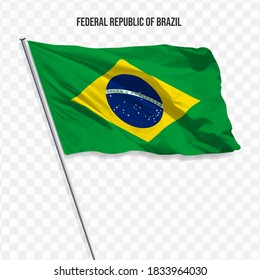 Bandera ondeando Brasil. Ilustración de la bandera del continente americano en el asta. Icono vectorial 3d aislado en fondo transparente