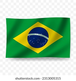 Waving flag of Brazil. Illustration of flag on transparent background(PNG).