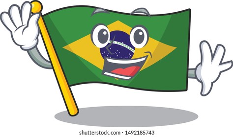 Waving flag brazil isolated with the cartoon