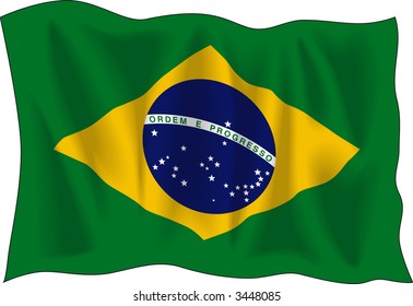 Waving flag of Brazil isolated on white