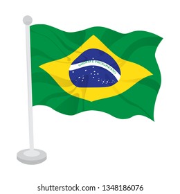 Waving flag of Brazil on a flagpole. Vector illustration design
