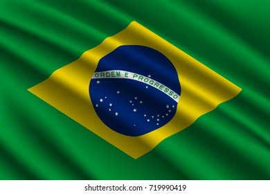waving flag of Brazil on silk background