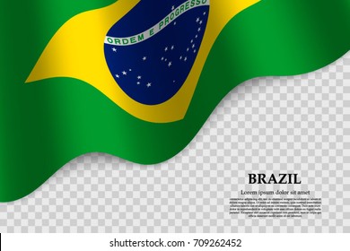 waving flag of Brazil on transparent background. Template for independence day. vector illustration