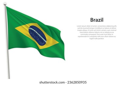 Bandera ondeando Brasil sobre fondo blanco. Plantilla para diseño de afiches del día de la independencia