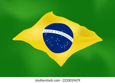 The waving flag of Brazil. Vector illustration of brazilian flag. The official and national flying flag of brasil country. 