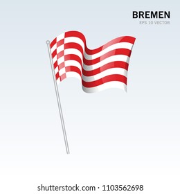 Waving flag of Bremen state of Germany on gray background