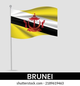Waving flag of Brunei on flagpole. Template for independence day poster design
