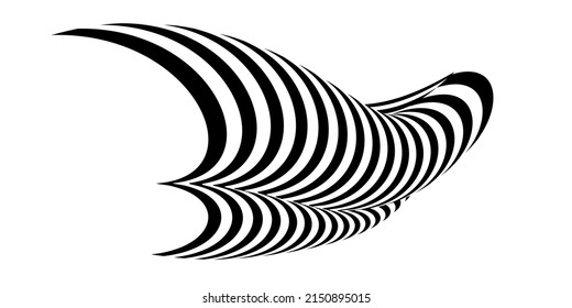 Bandera ondulante como pincel con textura de cebra. El chaleco rayado de tela rayas negras y blancas curvadas de forma bizarra con olas que se curvan a lo largo de la trayectoria.