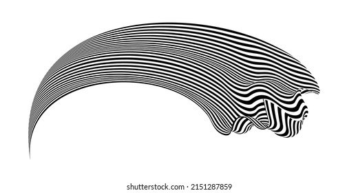 Waving flag as a brush stroke with zebra texture. Vest striped with fabric Black and white stripes curved in a bizarre way with waves curving along the trajectory.