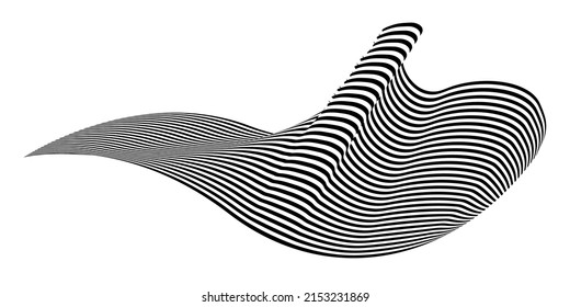 Waving flag as a brush stroke with zebra texture. Vest striped with fabric Black and white stripes curved in a bizarre way with waves curving along the trajectory.