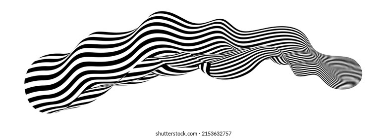 Waving flag as a brush stroke with zebra texture. Vest striped with fabric Black and white stripes curved in a bizarre way with waves curving along the trajectory.