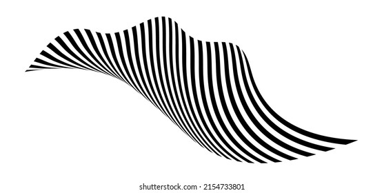 Waving flag as a brush stroke with zebra texture. Vest striped with fabric Black and white stripes curved in a bizarre way with waves curving along the trajectory.