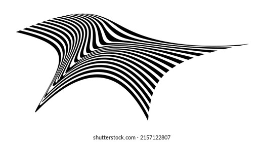 Waving flag as a brush stroke with zebra texture. Vest striped with fabric Black and white stripes curved in a bizarre way with waves curving along the trajectory.