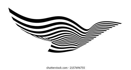 Waving flag as a brush stroke with zebra texture. Vest striped with fabric Black and white stripes curved in a bizarre way with waves curving along the trajectory.