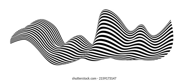 Waving flag as a brush stroke with zebra texture. Vest striped with fabric Black and white stripes curved in a bizarre way with waves curving along the trajectory.