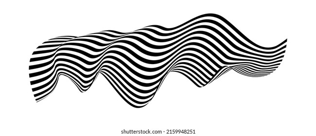 Waving flag as a brush stroke with zebra texture. Vest striped with fabric Black and white stripes curved in a bizarre way with waves curving along the trajectory.