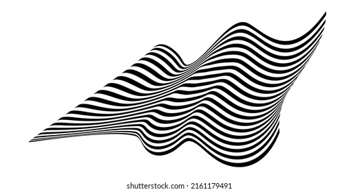 Waving flag as a brush stroke with zebra texture. Vest striped with fabric Black and white stripes curved in a bizarre way with waves curving along the trajectory.