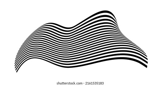 Waving flag as a brush stroke with zebra texture. Vest striped with fabric Black and white stripes curved in a bizarre way with waves curving along the trajectory.