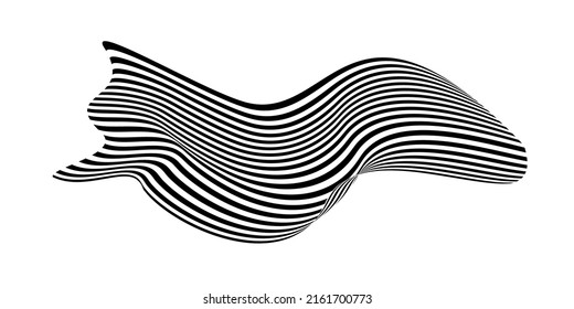 Waving flag as a brush stroke with zebra texture. Vest striped with fabric Black and white stripes curved in a bizarre way with waves curving along the trajectory.