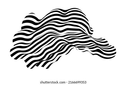 Waving flag as a brush stroke with zebra texture. Vest striped with fabric Black and white stripes curved in a bizarre way with waves curving along the trajectory.