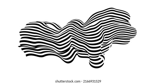 Waving flag as a brush stroke with zebra texture. Vest striped with fabric Black and white stripes curved in a bizarre way with waves curving along the trajectory.