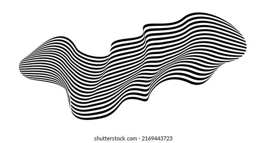 Waving flag as a brush stroke with zebra texture. Vest striped with fabric Black and white stripes curved in a bizarre way with waves curving along the trajectory.