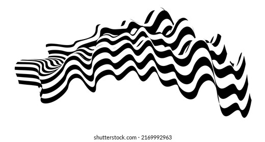 Waving flag as a brush stroke with zebra texture. Vest striped with fabric Black and white stripes curved in a bizarre way with waves curving along the trajectory.