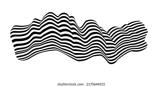 Waving flag as a brush stroke with zebra texture. Vest striped with fabric Black and white stripes curved in a bizarre way with waves curving along the trajectory.