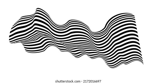 Waving flag as a brush stroke with zebra texture. Vest striped with fabric Black and white stripes curved in a bizarre way with waves curving along the trajectory.
