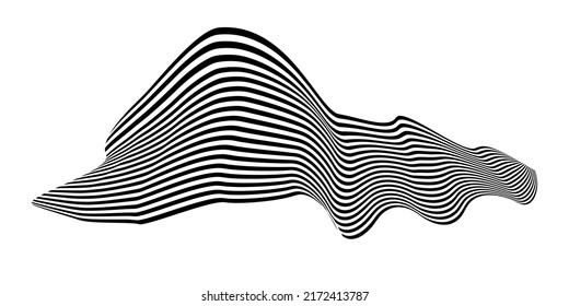Waving flag as a brush stroke with zebra texture. Vest striped with fabric Black and white stripes curved in a bizarre way with waves curving along the trajectory.