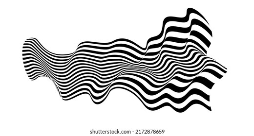 Waving flag as a brush stroke with zebra texture. Vest striped with fabric Black and white stripes curved in a bizarre way with waves curving along the trajectory.