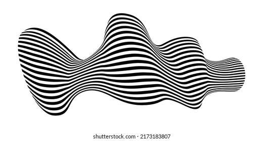 Waving flag as a brush stroke with zebra texture. Vest striped with fabric Black and white stripes curved in a bizarre way with waves curving along the trajectory.