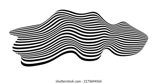 Waving flag as a brush stroke with zebra texture. Vest striped with fabric Black and white stripes curved in a bizarre way with waves curving along the trajectory.