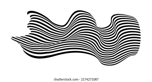 Waving flag as a brush stroke with zebra texture. Vest striped with fabric Black and white stripes curved in a bizarre way with waves curving along the trajectory.