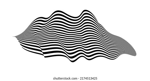 Waving flag as a brush stroke with zebra texture. Vest striped with fabric Black and white stripes curved in a bizarre way with waves curving along the trajectory.